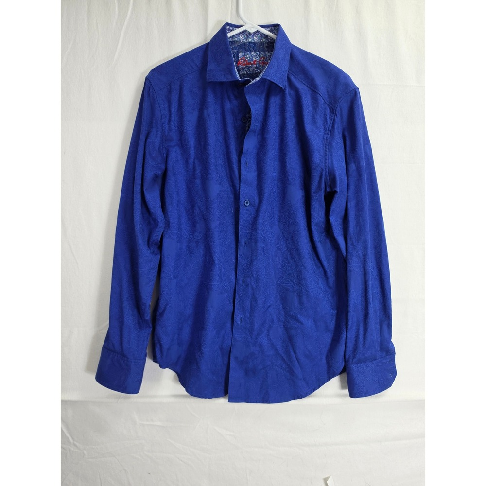 Robert Graham Mens M Blue Jacquard Paisley Long Sleeve Shirt Classic Fit
